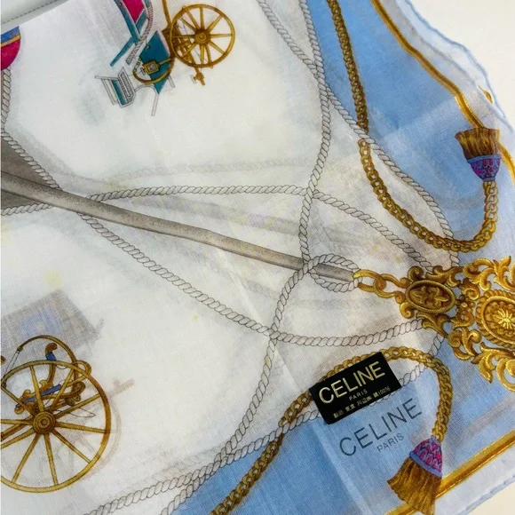 Authentic Celine Cotton Scarf/Handkerchief, Carriage Print - Picture 2 of 6